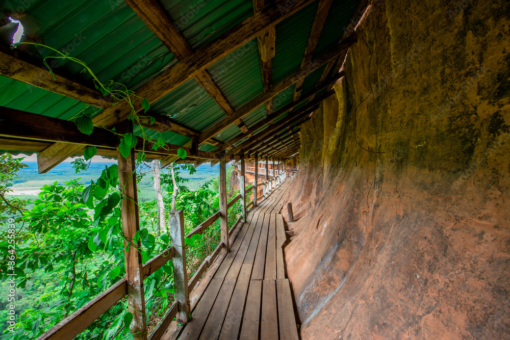 Background of wooden walkways (wooden bridges) created for high-angle views on mountains, natural attractions, or parks that have forest preservation Background of wooden walkways (wooden bridges) created for high-angle views on mountains, natural attractions, or parks that have forest preservation
