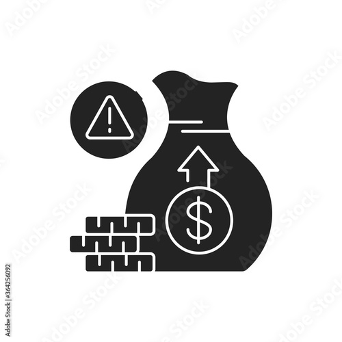 Investment scam black glyph icon on white background. Cash fraud. Losses. Bankruptcy. Illegal business. Pictogram for web page, mobile app, promo. UI UX GUI design element.