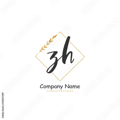 Z H ZH Initial handwriting and signature logo design with circle. Beautiful design handwritten logo for fashion, team, wedding, luxury logo.