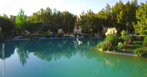 Karaj. IRAN. Hamoon Park, View of pond inside the park From the bridge over the water basin, PAN view C402
