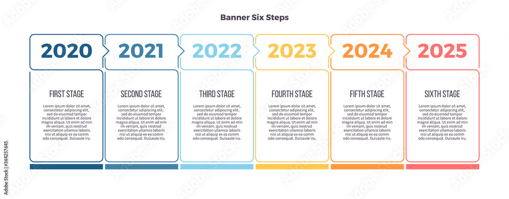 Business infographic. Banner with 6 steps, options. Vector template.