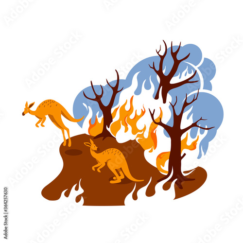 Forest fire 2D vector web banner, poster