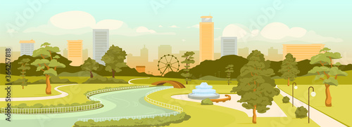 Urban park flat color vector illustration