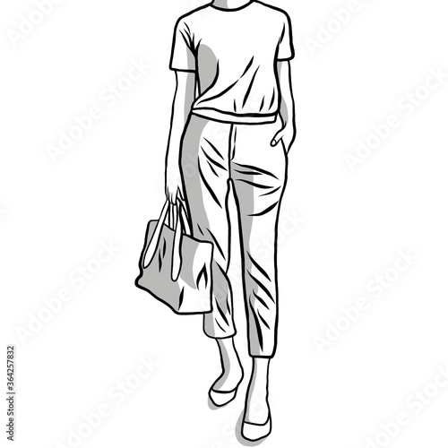 Line drawn.Modern woman,new generation dress style,clothing design.Creative with illustration in flat design.