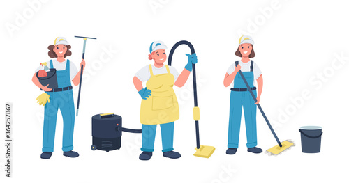 Cleaning ladies flat color vector detailed characters set
