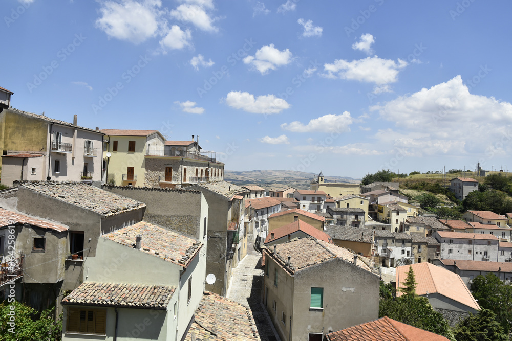 Panoramic view of Cairano, a medieval village in the mountains of the province of Avellino in Italy.
