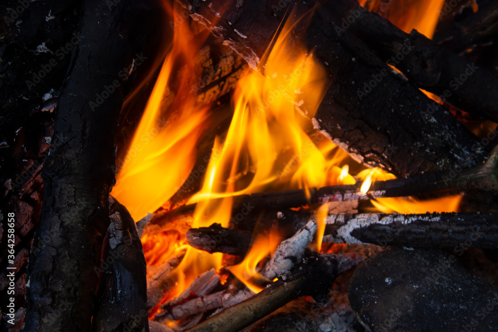 Tourist bonfire close up in night time. Nobody Tourist bonfire close up in night time. Nobody