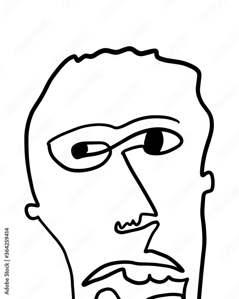 Modern Abstract Face Portrait. Linear Ink Brush Contemporary Continuous Painting. Fashion Style Black And White Abstraction Poster. Vector Illustration Clipart.