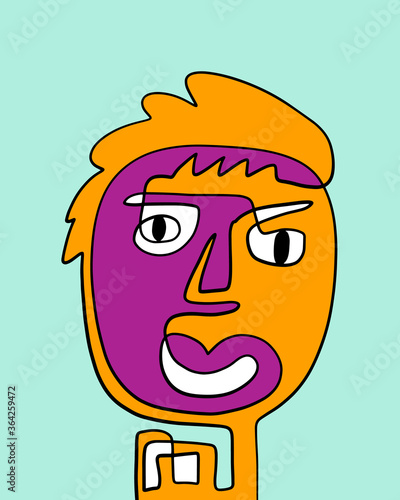 Modern Abstract Face Portrait. Linear Ink Brush Contemporary Continuous Painting. Fashion Style Colorful Abstraction Poster. Vector Illustration Clipart.