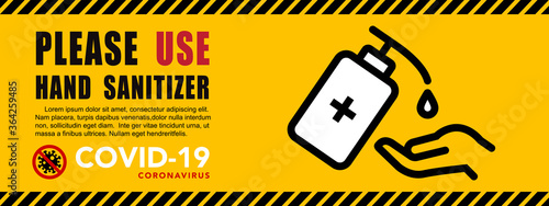 Use Hand Sanitizer sign vector Illustration, Content - Please use hand sanitizer, precaution for covid-19 pandemic situation