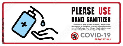 Use Hand Sanitizer sign vector Illustration, Content - Please use hand sanitizer, precaution for covid-19 pandemic situation