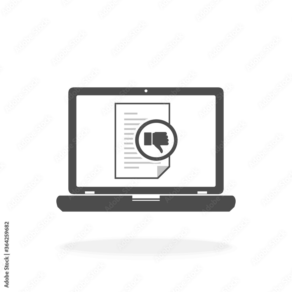 Computer Document on Screen Review Thumbs Down - Vector Icon Illustration Computer Document on Screen Review Thumbs Down - Vector Icon Illustration