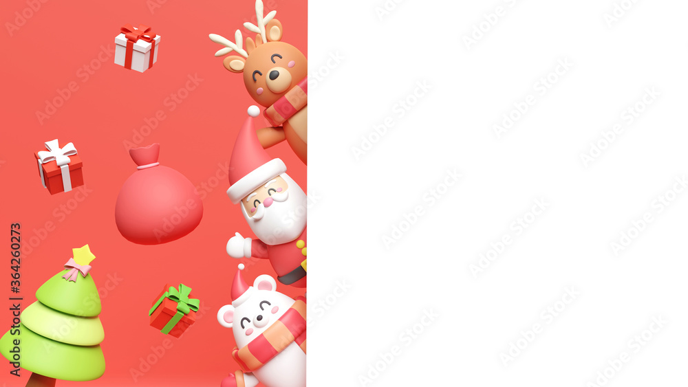 Christmas holiday background scene with Santa and friends, Christmas card 3d rendering. Christmas holiday background scene with Santa and friends, Christmas card 3d rendering.