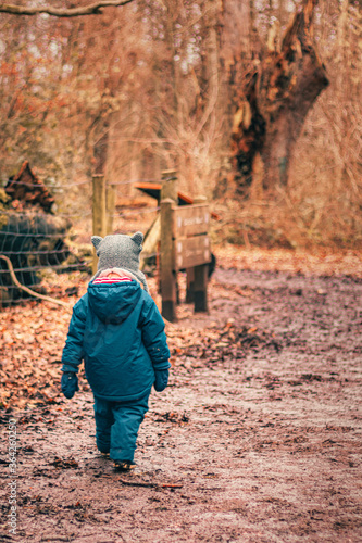 little boy in blue walking in the woods © Ben