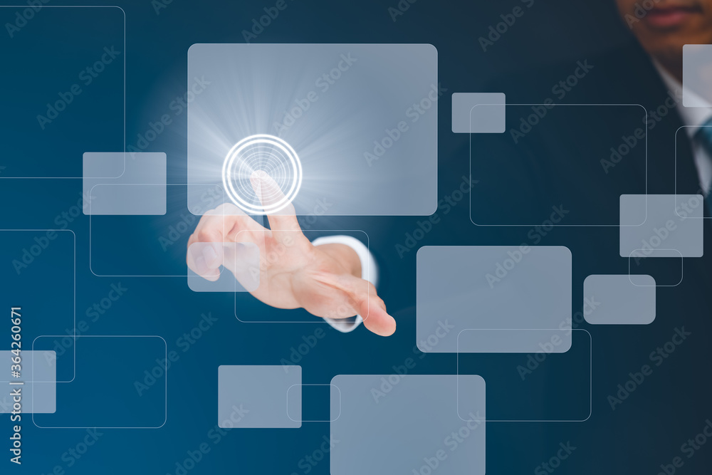 Businessman Touching in graph Screen Icon of a media screen, Technology Process System Business concept. Businessman Touching in graph Screen Icon of a media screen, Technology Process System Business concept.