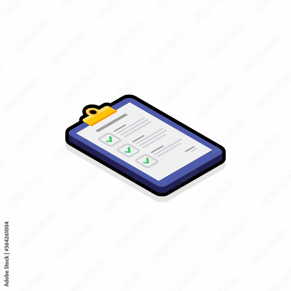 Fototapeta premium Checklist Isometric right view - Black Stroke+Shadow icon vector isometric. Flat style vector illustration.