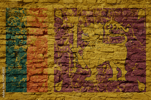 painted big national flag of sri lanka on a massive old brick wall