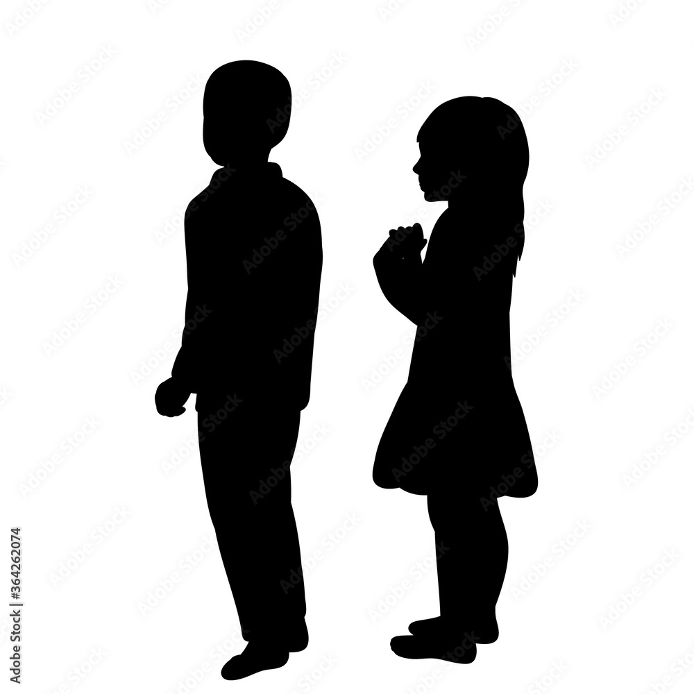 vector, isolated, black silhouette children stand