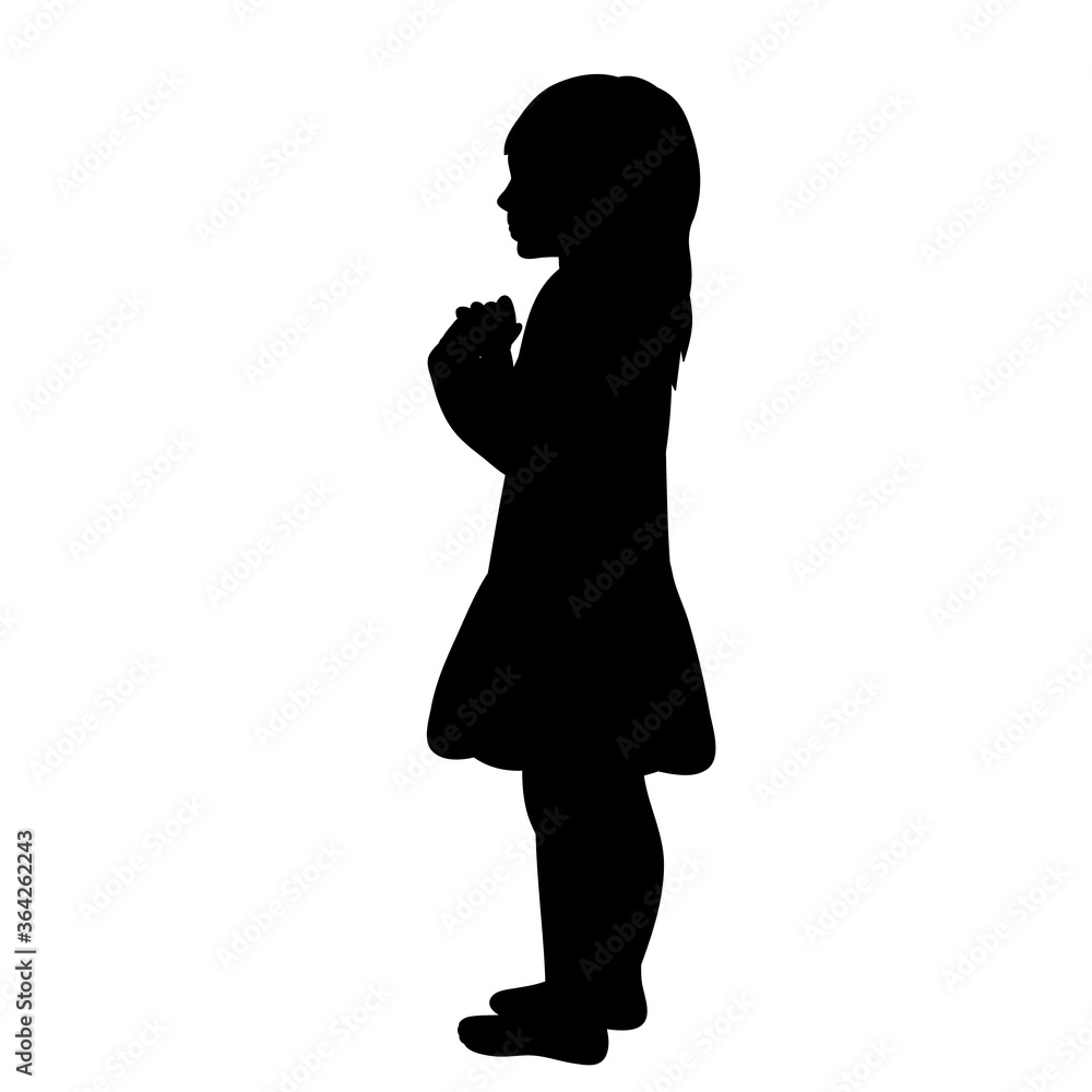  silhouette child girl in a dress, on a white background