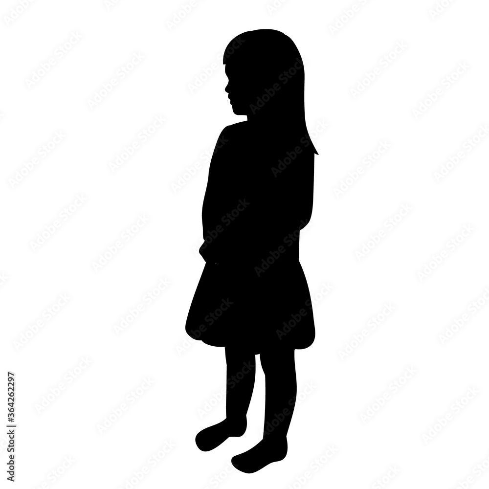 vector, isolated, black silhouette child girl in a dress