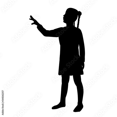 isolated, black silhouette child girl in a dress