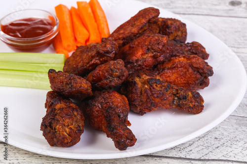 Chicken wings bbq with celery and carrot