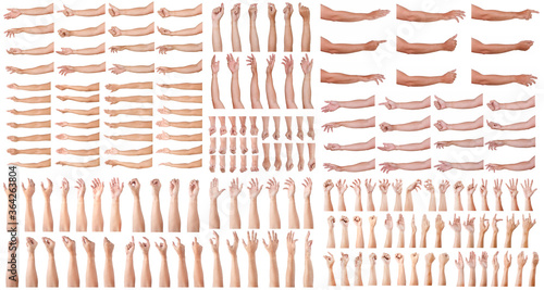 GROUP of Male and Female asian hand gestures isolated over the white background.