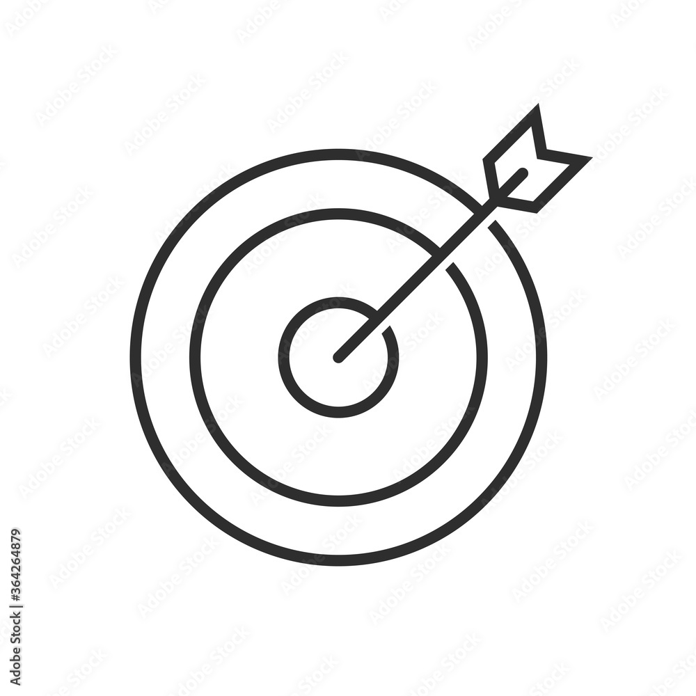Target and arrow icon. Round dart board with arrow flying to bullseye. Target and arrow icon. Round dart board with arrow flying to bullseye.