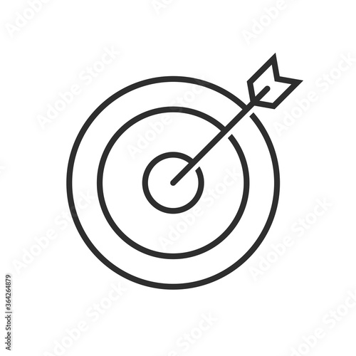 Target and arrow icon. Round dart board with arrow flying to bullseye.