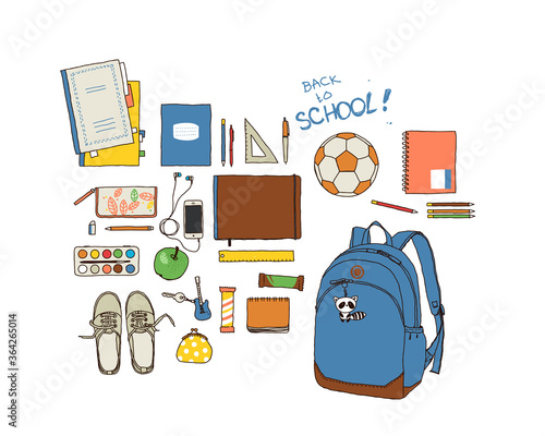Set back to school. Vector hand-drawn sketch.