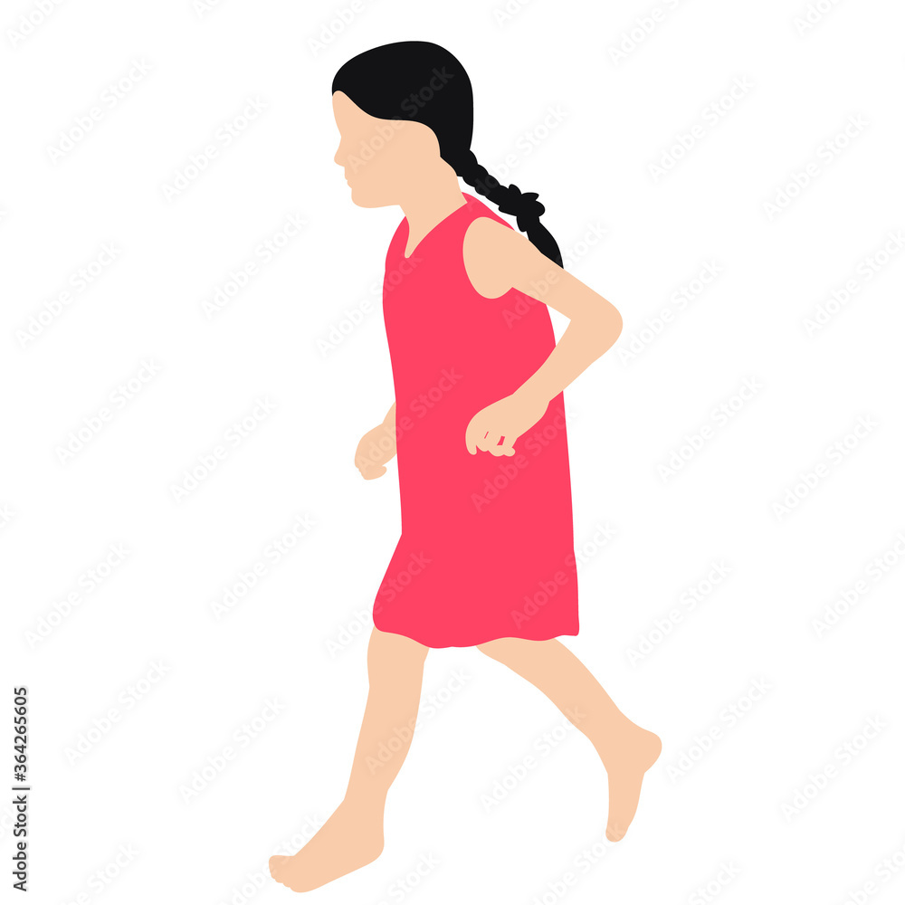 isolated, flat style child little girl is walking isolated, flat style child little girl is walking