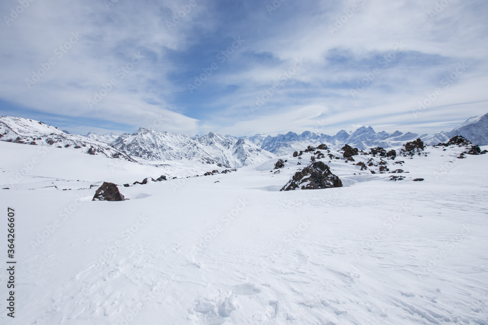 snow-capped mountain peaks of the main Caucasus range