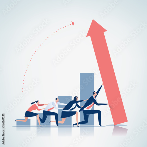 The team is working together to achieve a goal. Business vector illustration.