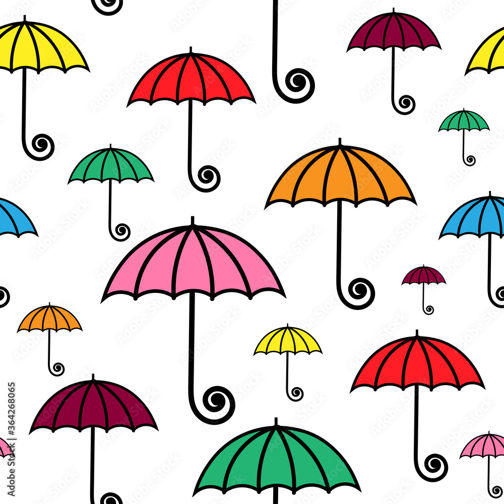 Multi-colored umbrellas on a white isolated background. Seamless baby pattern for wallpaper, fabric, wrapping paper, cover design.