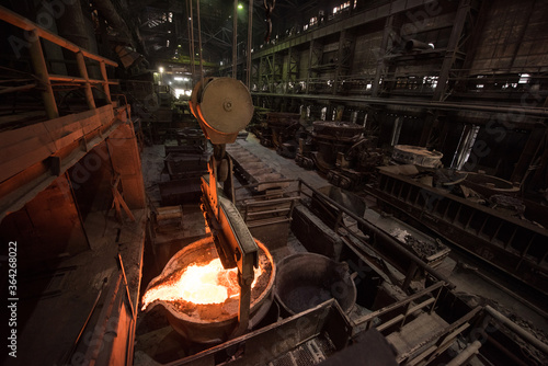 Tank with liquid metal at the steel mill photo