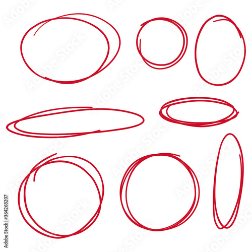 Set hand drawn ovals, felt-tip pen circles. Vector collection of doodle red frames.