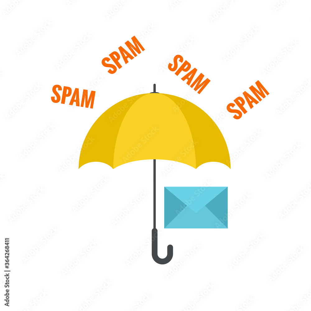 Umbrella protects email from unwanted spam messages. Email Security Concept.