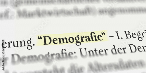 Demografie im Lexikon mit Textmarker markiert photo