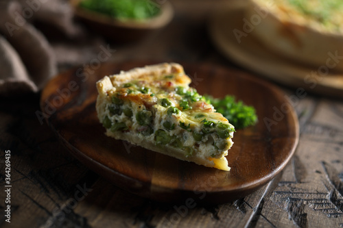 Homemade cheese pea pie or quiche