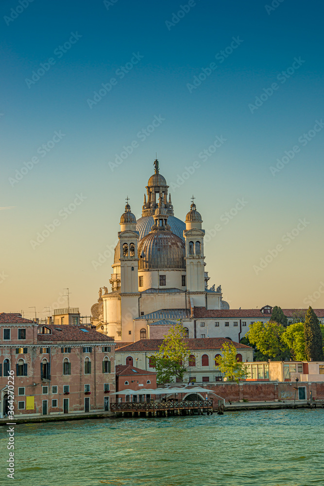 Basilica di Santa Maria della Salute at beautiful calm sunset, Venice, Italy