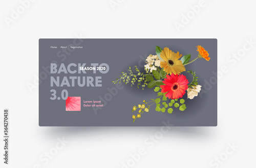 Landing Page Design with Autumn Gerbera Flowers, Website Template for Florist Shop, Wedding Decoration, Organic Natural Blossoms Bouquets Delivery Service, Back to Nature Concept. Vector Illustration