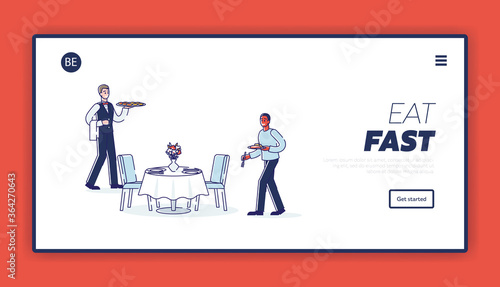 Fast buffet catering in restaurant or hotel. Catering company landing page template