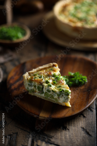 Homemade cheese pea pie or quiche