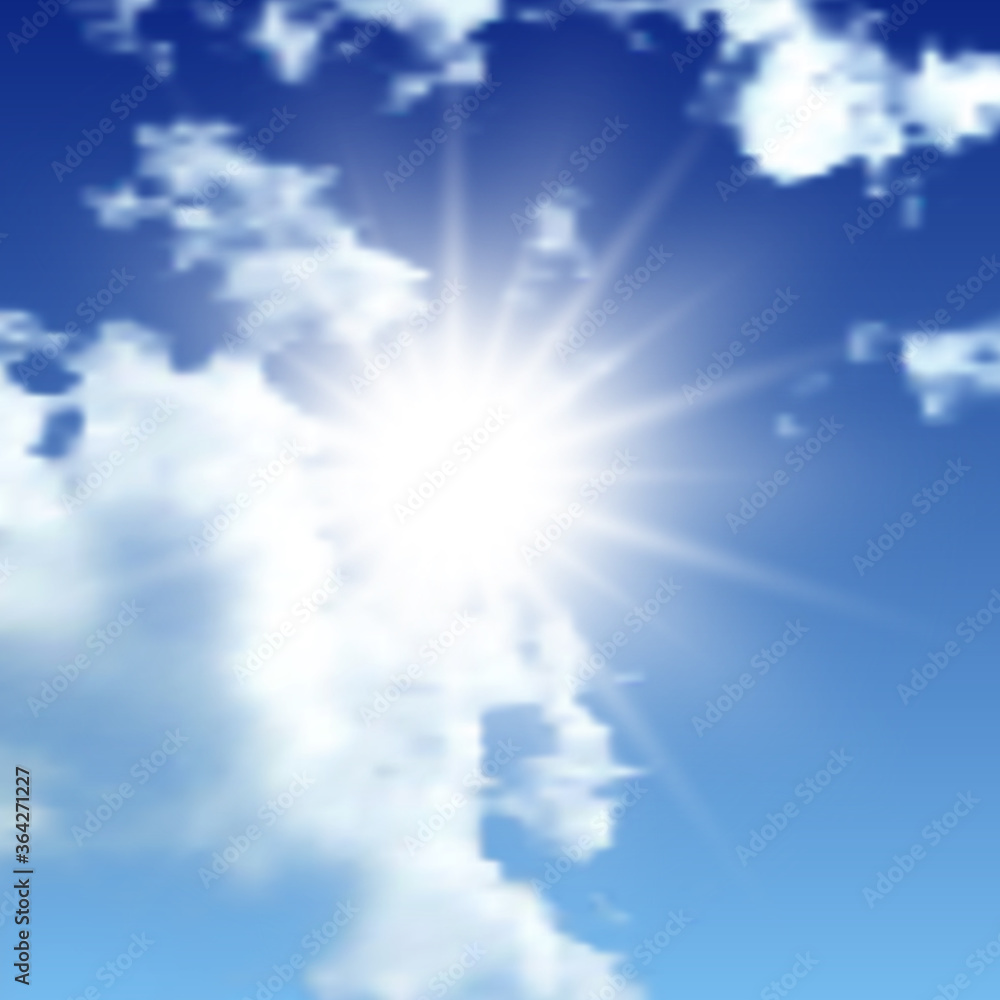 Sunny background with clouds on blue sky