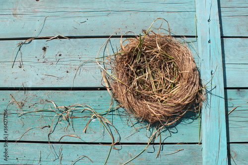 bird nest on a wooden fence