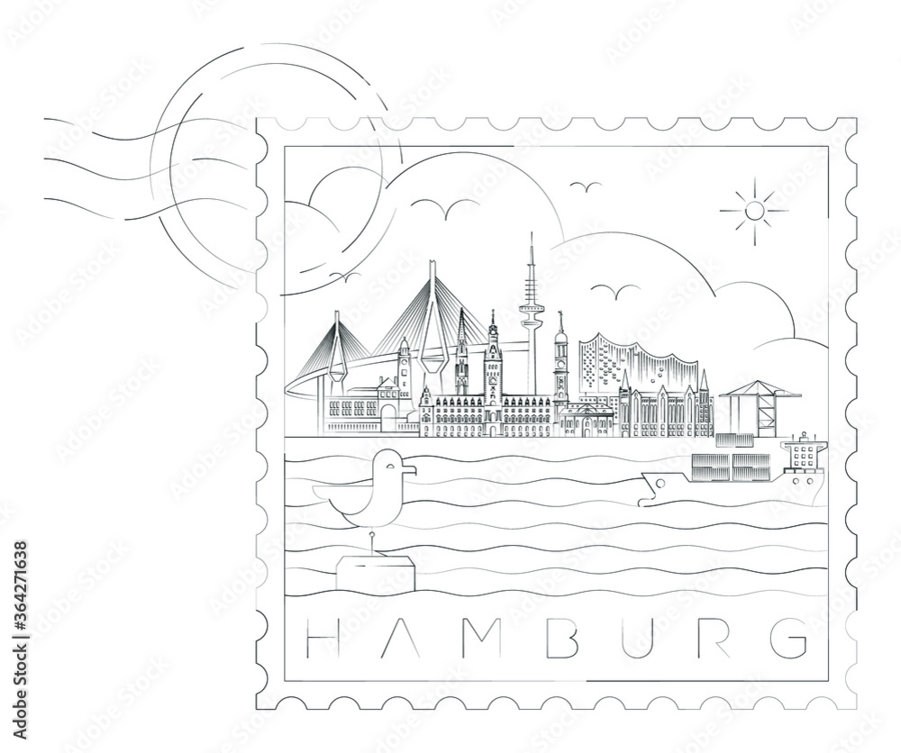 Hamburg stamp, vector illustration and typography design, Germany