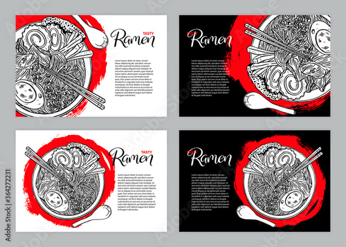 four banners with ramen