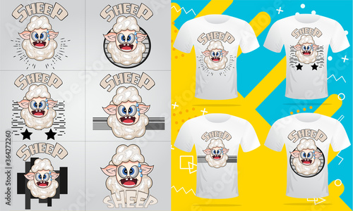 Sheep Cartoon Mascot Vector Design - New Trendy T-Shirt Design - Mega T Shirt Design Bundle. Anyone can use This Design Easily.
