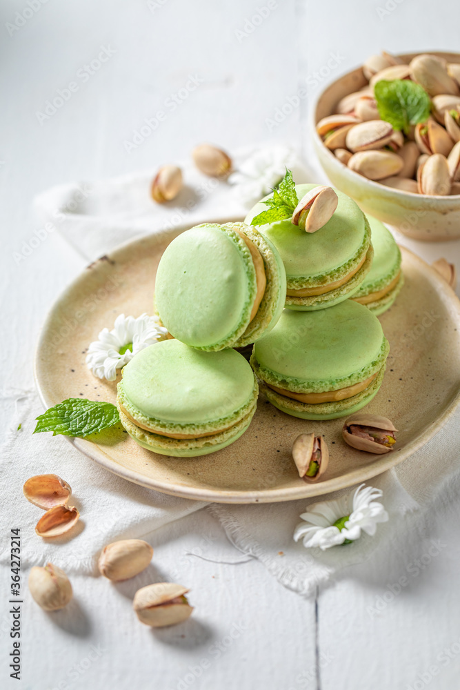 Sweet pistachio macaroons as a tasty dessert Sweet pistachio macaroons as a tasty dessert