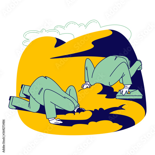Panic Attack Mental Sickness. Businessman Character Having Panic Disorder Hiding Head in Ground Trying to Stop Fear. Psychological Health Problems, Illness Concept. Linear People Vector Illustration